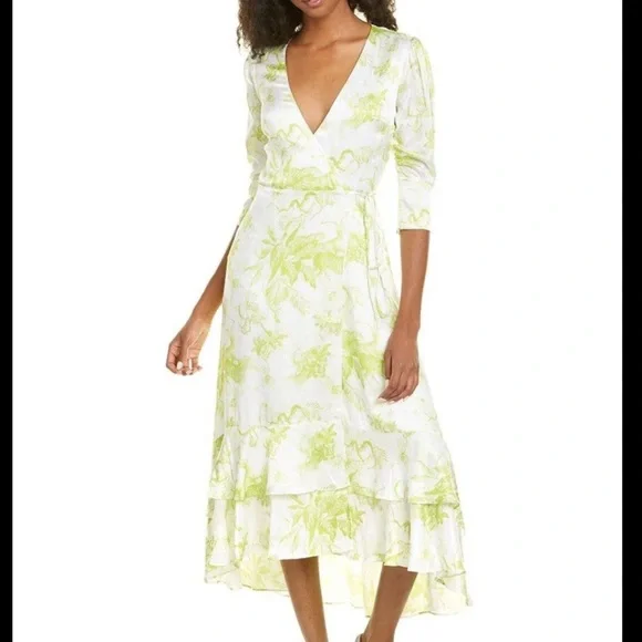 green emerald velvet dress GANNI "Dalton Crepe" floral green wrap dress  BOREAL REBORN